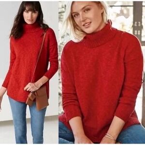 J. Jill EUC Chili Multi Cotton Cabin Turtleneck Chunky Knit Sweater L
